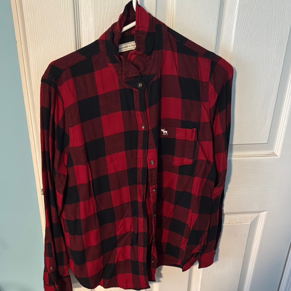 Red and Black Plaid Button-Up Shirt